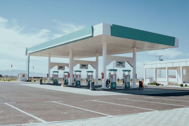 empty gas station with pumps