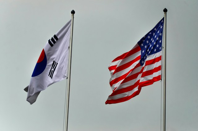 South Korean and U.S. flags flying side by side