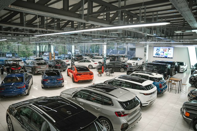 cars in showroom