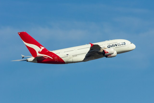 Qantas airplane in sky