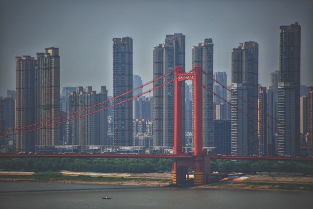 apartments and bridge in wuhan china